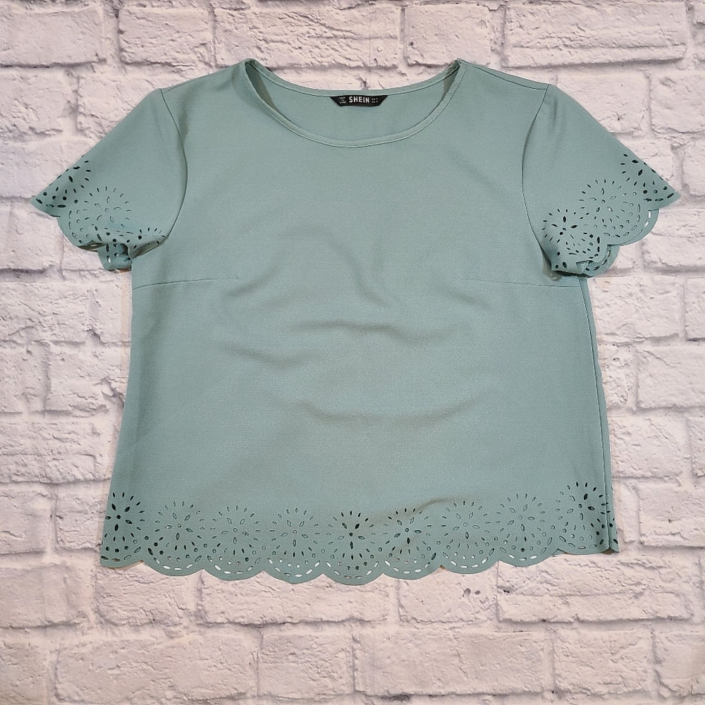 Shein Mint Laser Cut Crop Top Size S